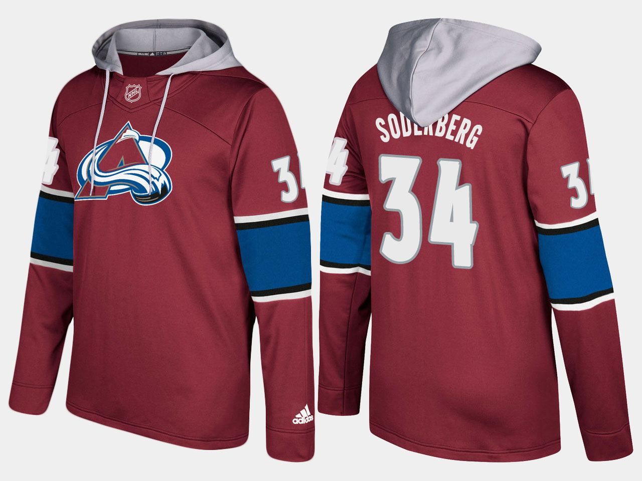 Men NHL Colorado avalanche #34 carl soderberg burgundy hoodie